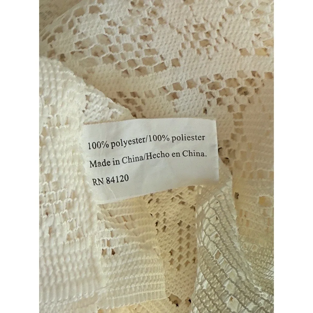 Vintage Cream Floral Lace Curtain Panel Medallion Pattern 60x64 Rod Pocket
